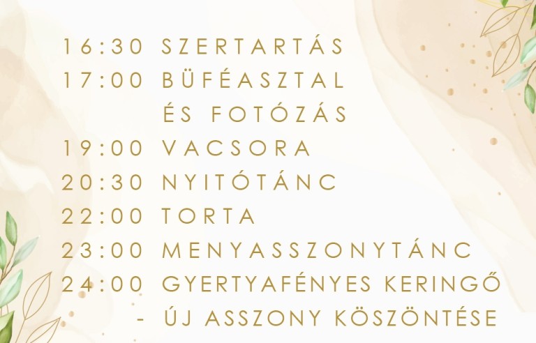 Esküvői programtábla